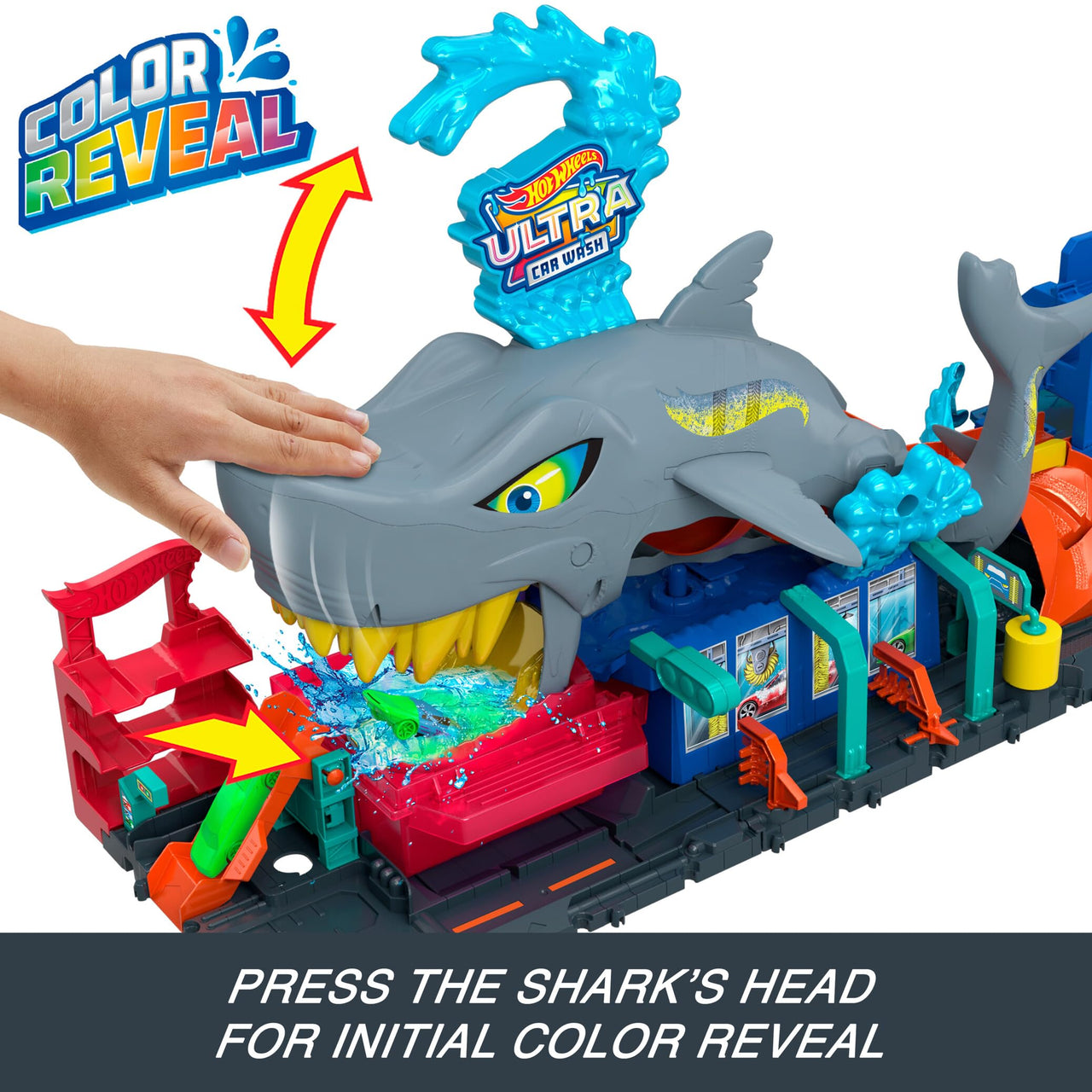 Hot Wheels City Ultra Shark Car Wash & Color Reveal Toy Vehicle