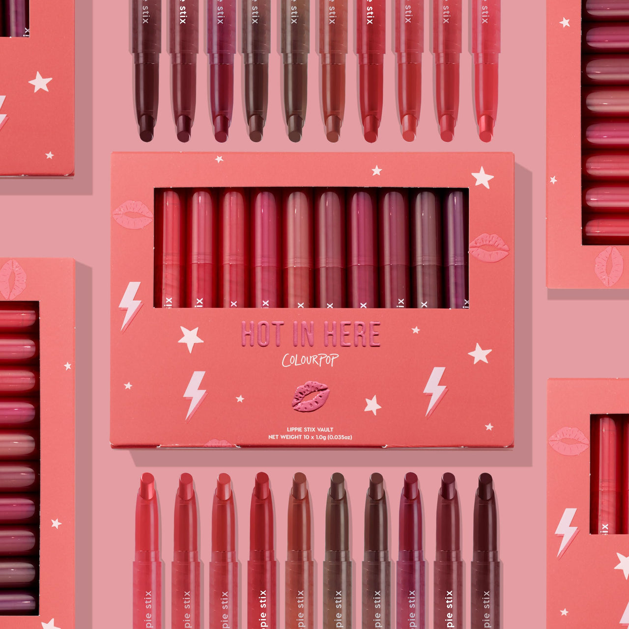 ColourPop Lippie Stix Vault - 10 Bold Red Lipsticks with a Long-Lasting Formula - Ultra-Pigmented Matte Lipstick with Vitamin E & Shea Butter for All Day Moisture - Hot in Here (0.04 oz)