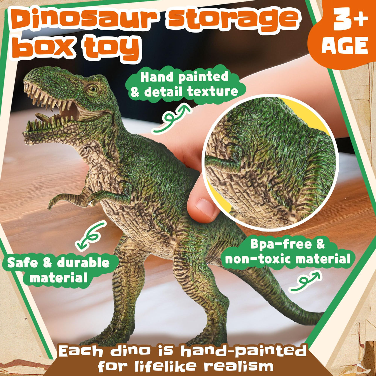 Zippytots Dinosaur Toys for Kids 3-5-7-14 Realistic Plastic Dinosaur Figures with Metal Storage Box & Learning Booklet - Educational Dino Figure Toys for Boys Girls Toddlers