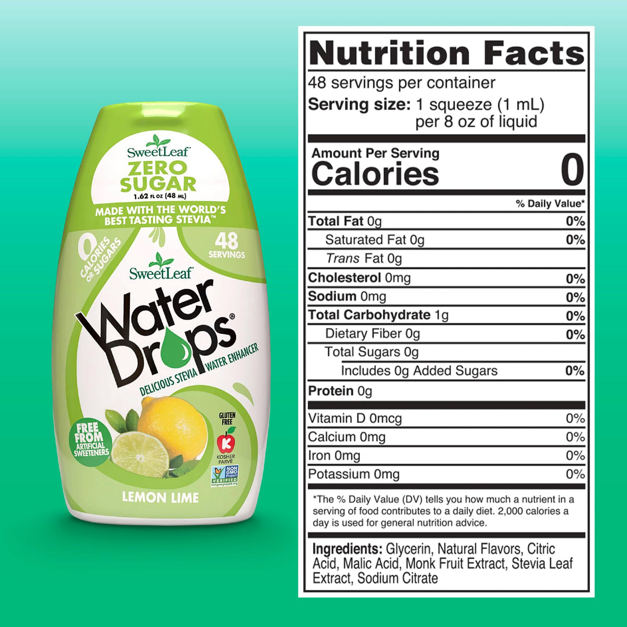 SweetLeaf Water Drops - Lemon Lime Water Enhancer, Sugar Free Sweet Leaf Stevia Water Flavoring Drops, 1.62 Oz Ea (Pack of 2)