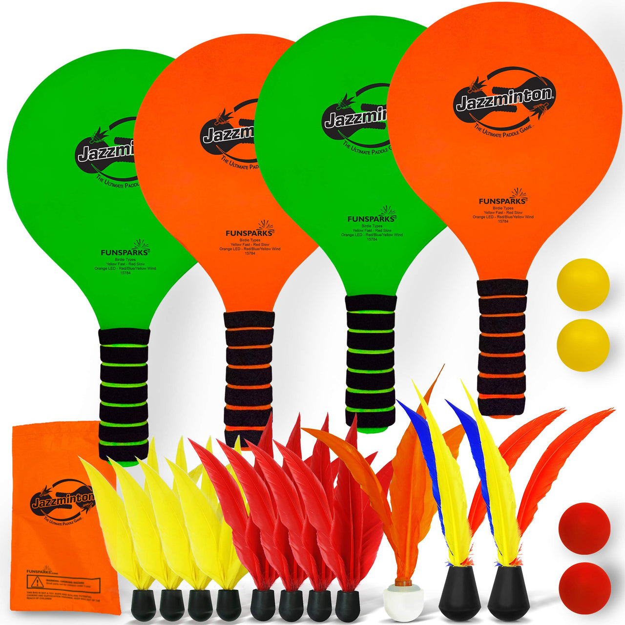 Funsparks Paddle Game Select Double - 4 Paddles 11 Birdies 4 Balls - A Must Have Racquet Game - Indoor Outdoor Toy