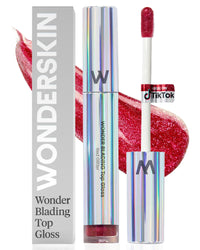 Thumbnail for Wonderskin Lip Gloss Blading Top Gloss Red Glitter Lip Gloss, Hydrating and High Shine Finish Lip Makeup (Red Glitter)