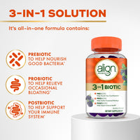 Thumbnail for Align Probiotic, 3-in-1 Biotic Gummies, Prebiotic + Probiotic + Postbiotic, #1 Doctor Recommended Probiotic Brand‡, Helps Relieve Occasional Bloating*, BlackBerry Flavor, 50 Gummies