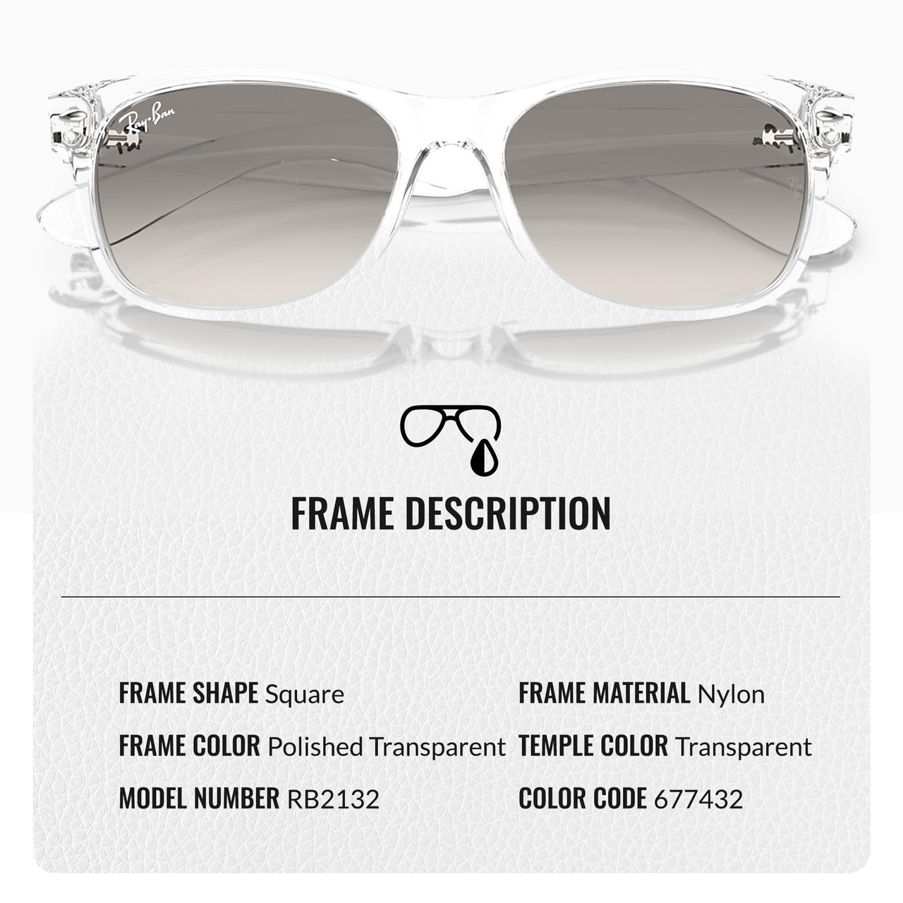 Ray-Ban RB2132 NEW WAYFARER CLASSIC Square Shaped Non-Polarized Sunglasses for Men & Women – Includes Official RAYBAN Eyewear Kit – Ideal Formal & Casual Wear Sunglasses – Clear Grey Lens