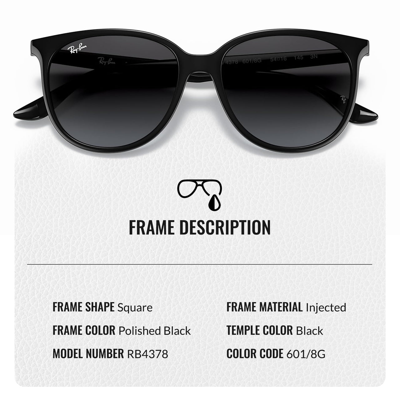 Ray-Ban RB4378 Square Shape Sunglasses With Eyewear Kit Bundle - High Bridge Fit - Ideal Formal and Casual Wear Square Sunglasses