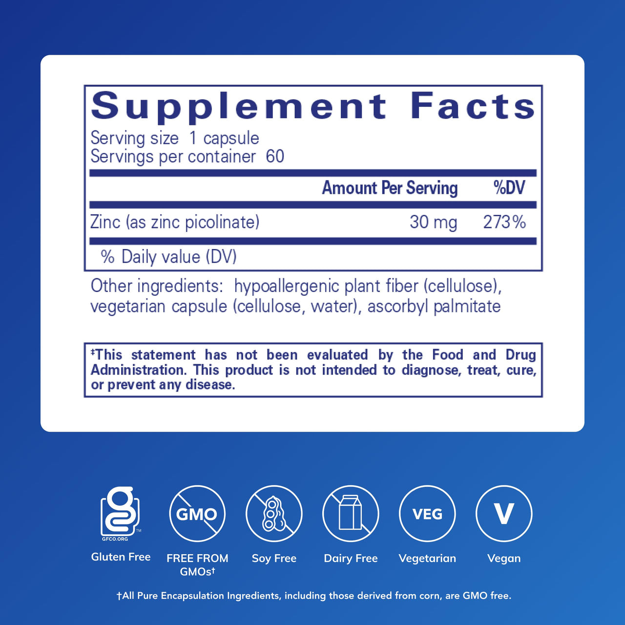 Pure Encapsulations Zinc 30 mg - Supplement for Immune System Support, Growth and Development, and Wound Healing* - with Zinc Picolinate 30 mg - 60 Capsules