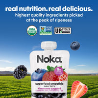 Thumbnail for Noka Organic Superfood Smoothie Pouches – Super Berry – Immune Support with Elderberry, Vitamin C & Plant Protein, Organic Healthy Snacks for Kids & Adults, 4.22oz (6 Pack)