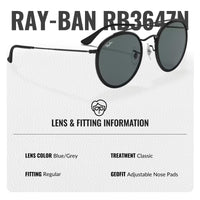 Thumbnail for Ray-Ban RB3647N ROUND DOUBLE BRIDGE Round Shaped Non-Polarized Sunglasses for Men & Women – Includes Official RAYBAN Eyewear Kit – Ideal Formal & Casual Wear Sunglasses – Blue/Grey Lens