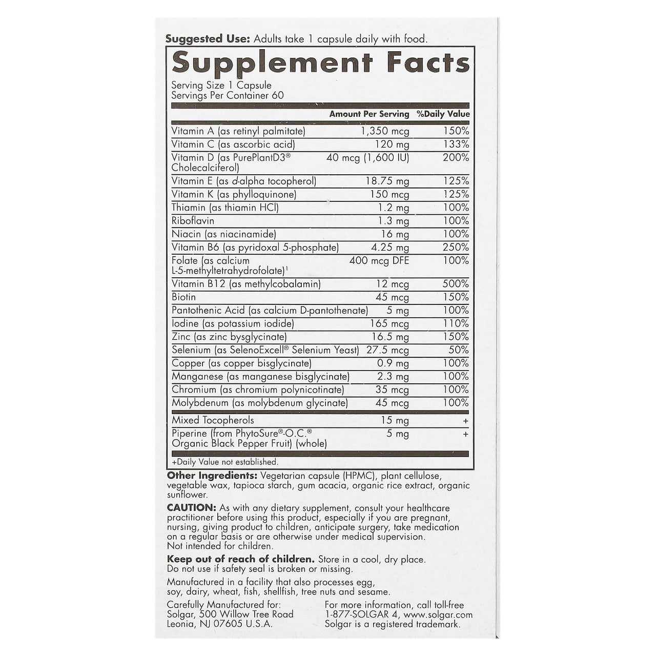 Solgar One Daily Men's Multivitamin Whole Body Support Supplement, Highly Absorbable Delayed Release One Daily Multi Vitamin Capsules for Men - Immune Heart Energy Stress & Muscle Health, 60 Servings