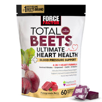 Thumbnail for Force Factor Total Beets Ultimate Heart Health Chews for Blood Pressure Support, with Beetroot Powder, CoQ10, B Vitamins & Grapeseed Extract for Blood Flow & Energy, Pomegranate Berry, 60 Soft Chews