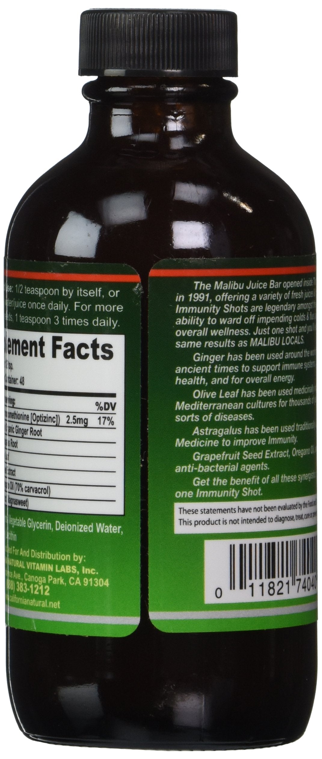 California Natural Immunity Shots 4oz Bottle Zinc, Organic Ginger Root, Oregano Oil - Potent & Pure Immune System Booster - Immune System Support (Pack of 1)