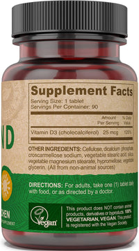 Thumbnail for DEVA Vegan Vitamin D3 Supplement - Once-Per-Day Tablet with 1000 IU - Cholecalciferol - Lichen Plant Derived - 90 Small Tablets
