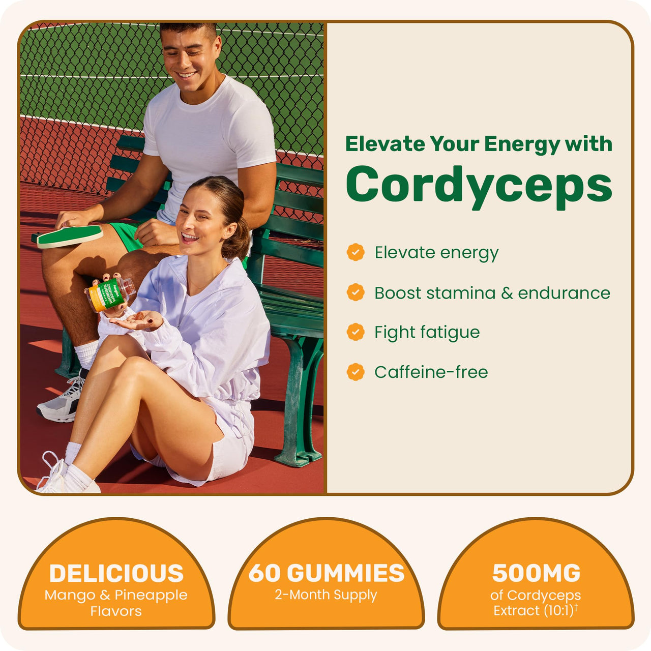Fungies Cordyceps Mushroom Gummies, Mango & Pineapple Flavor - Mushroom Herbal Supplement Gummy for Adults Supports Endurance, Energy & Performance - Caffeine-Free Energy Gummies - 60 Servings