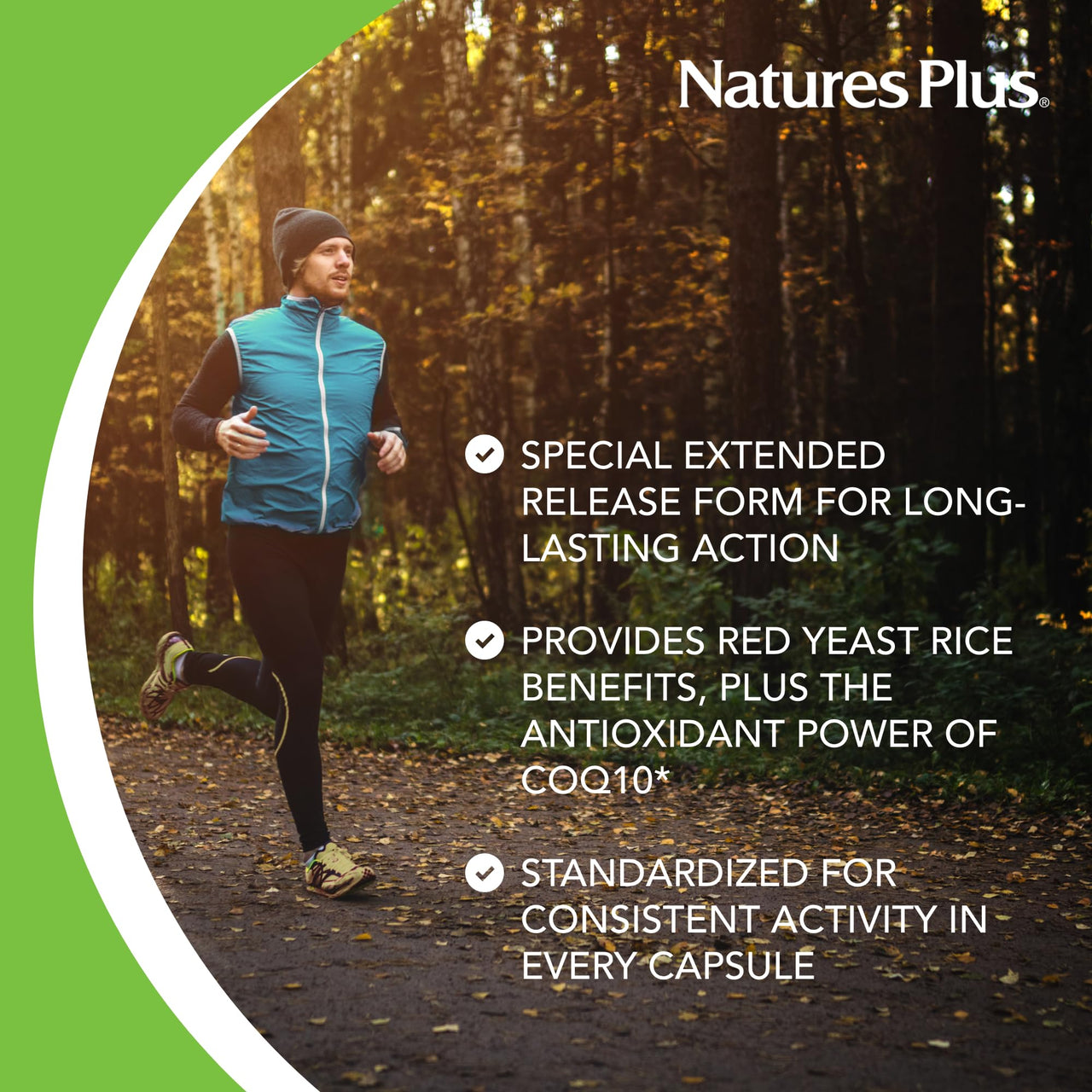 NaturesPlus Herbal Actives Red Yeast Rice 600mg & CoQ10 100mg, Extended Release - 30 Vegan Tablets - Maximum Potency Supplement, Antioxidant - Vegetarian, Gluten-Free - 30 Servings