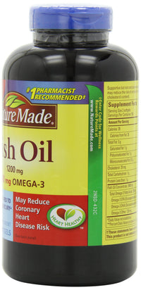 Thumbnail for Nature Made 1200mg of Fish Oil, 2400 per Serving, 360mg of Omega-3, 300 Softgels, 300 Count (Pack of 1)