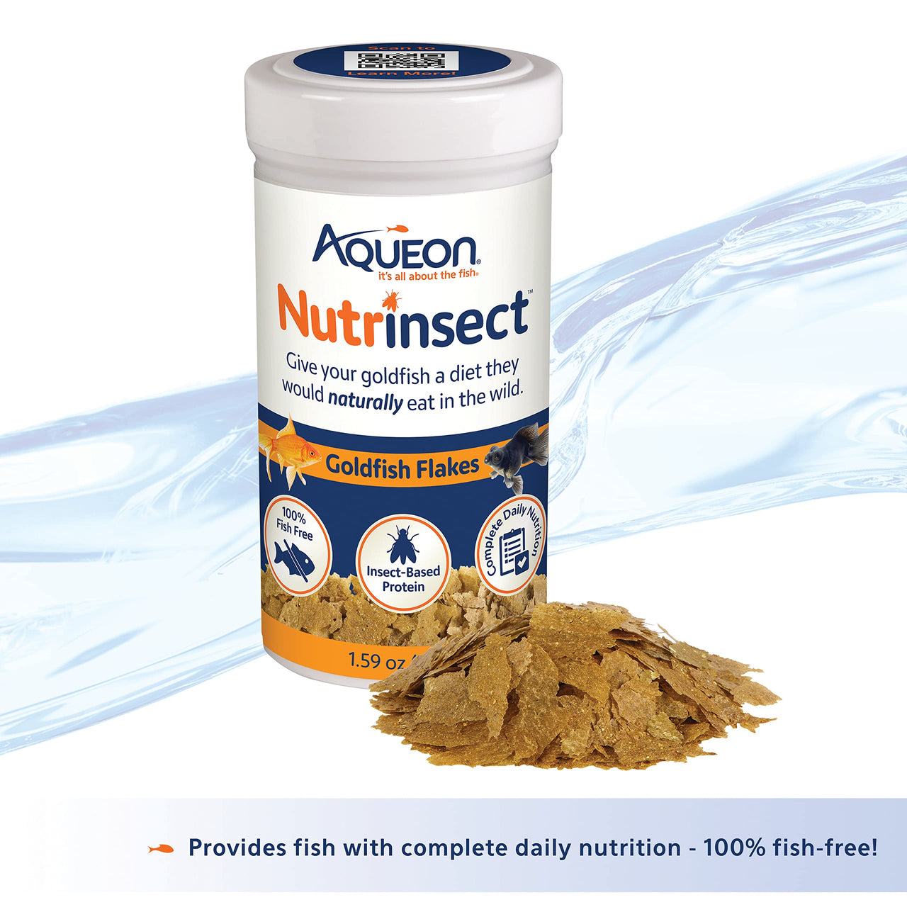 Aqueon Nutrinsect Fish-Free Fish Food, Goldfish Flakes, 1.59 oz