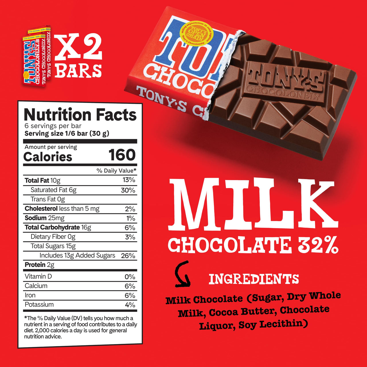Tony's Chocolonely - Top 3 Milk Chocolate Bundle - Belgium Chocolate Bar, No Artificial Flavoring, Made From Fairtrade & B Corp Certified - 6.35 Oz, 6 Bars