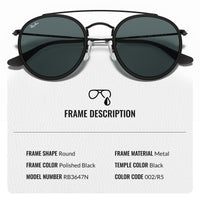 Thumbnail for Ray-Ban RB3647N Round Double Bridge Sunglasses for Men and Women- Timeless Classic Sun Glasses with Modern Elegance - Premium UV Protection & Classic Lenses - Designer Men's and Women's Sunglasses