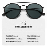 Thumbnail for Ray-Ban RB3647N ROUND DOUBLE BRIDGE Round Shaped Non-Polarized Sunglasses for Men & Women – Includes Official RAYBAN Eyewear Kit – Ideal Formal & Casual Wear Sunglasses – Blue/Grey Lens