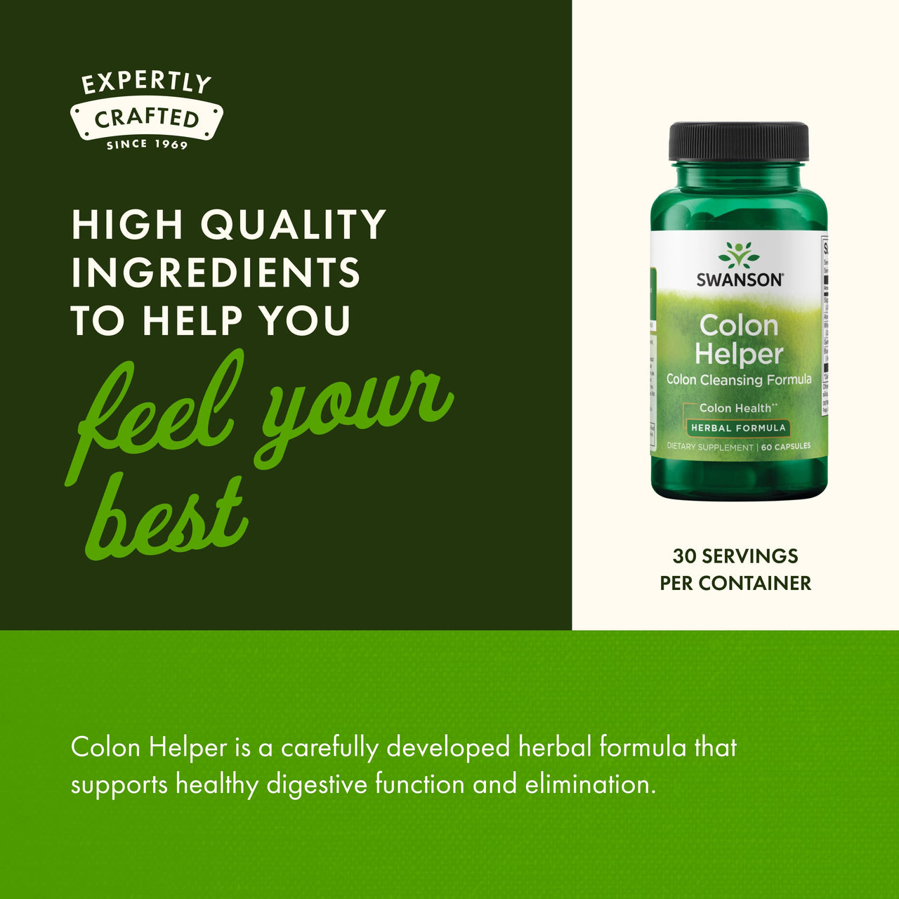 Swanson Colon Helper - Promotes Digestive Health Using Vervain, Goldenseal Root, Slippery Elm Bark & More - Herbal Supplement Aiding Healthy Eliminations - (60 Capsules)(1 Pack)