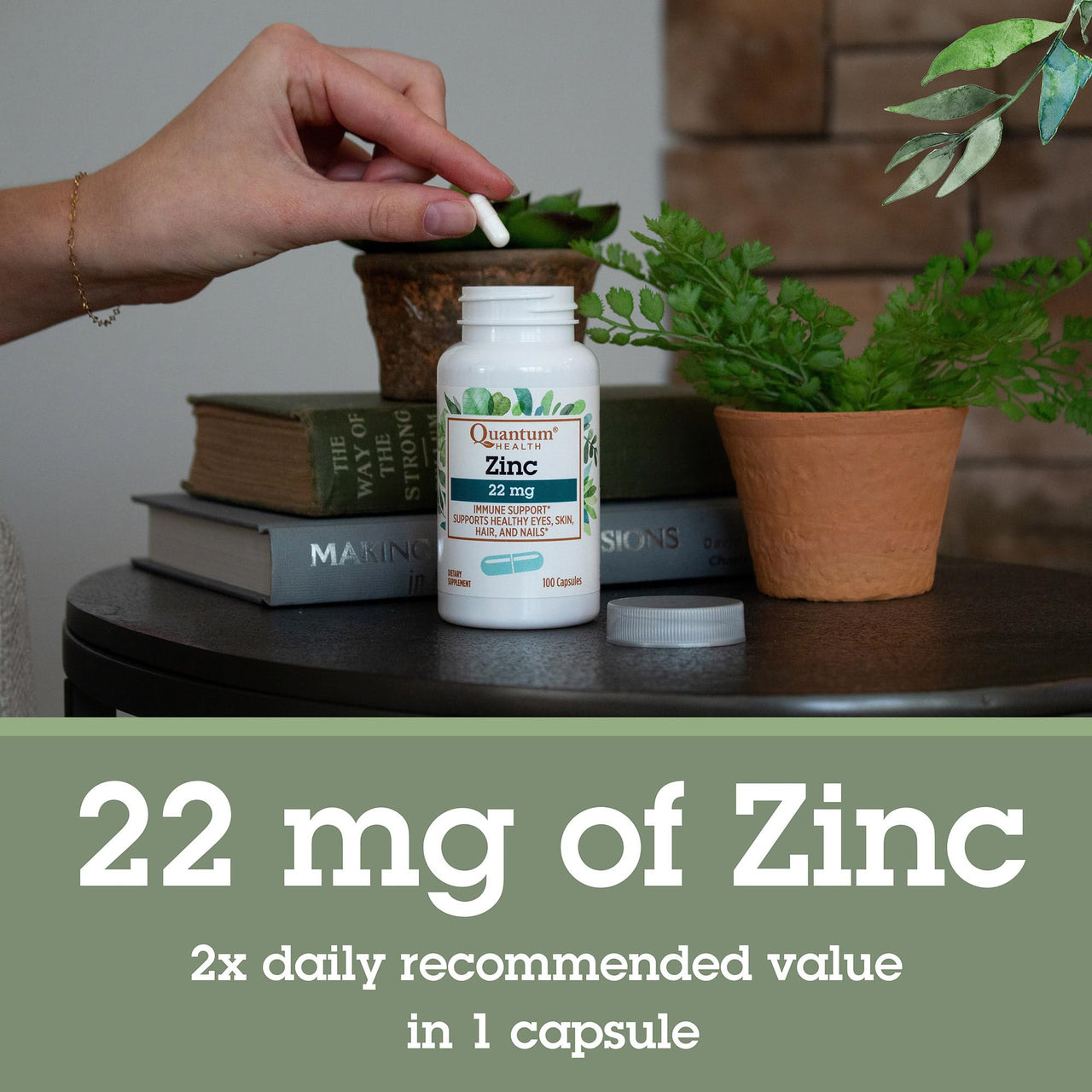 Quantum Health Zinc Gluconate 22mg Daily Immunity Boost Supplement Supports Energy, Healthy Eyes, Hair Skin & Nails - Essential Mineral Immune Support for Women & Men - 100 Capsules