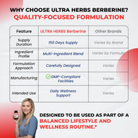 Thumbnail for Ultra Herbs Premium Berberine with Cinnamon, Milk Thistle - Promotes Liver Function, Gut Health, Immunity (150 Count (Pack of 1))