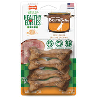 Thumbnail for Nylabone Healthy Edibles Broth Bone Natural Dog Chews Long Lasting Treats Ham Flavor Small/Regular - Up to 25 Ibs. (4 Count)