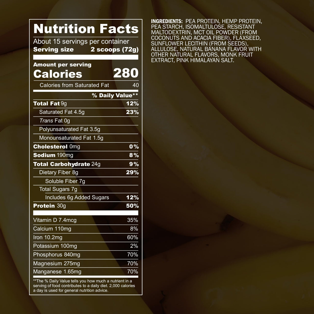 Blueprint by Bryan Johnson Vegan Protein Meal Replacement – Plant Based Hemp Protein with 27g Protein Per Serving – Low Calorie, Flavored Protein for Women & Men – Dairy Free – 15 Servings - Banana