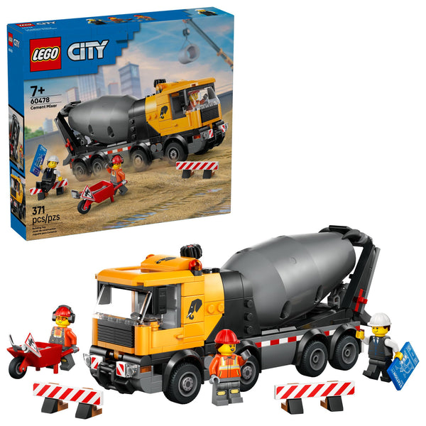LEGO City Cement Mixer Truck Building Toy for Boys & Girls, Ages 7+ - Pretend Play Construction Toy W/Rotating Drum & 3 Worker Minifigures - Gift Idea for Birthdays - 60478