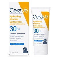 Thumbnail for CeraVe 100% Mineral Sunscreen SPF 30, Face sunscreen With Zinc Oxide & Titanium Dioxide, Hyaluronic Acid + Niacinamide + Ceramides, Oil Free, Travel Size 2.5 oz