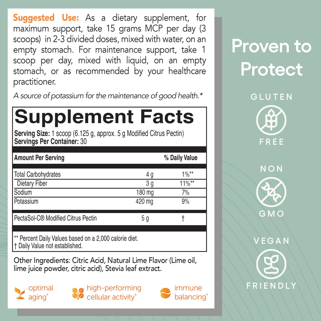 PectaSol Modified Citrus Pectin – 184g Lime Powder – Total-Body Health Supplement to Support Heart, Immune System, Inflammation Response & Healthy Aging + Maintain Healthy Galectin-3 Levels