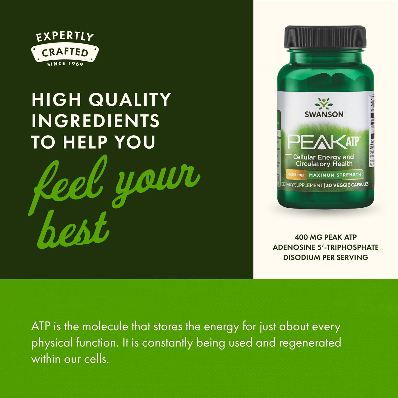 Swanson Maximum Strength Peak ATP-Natural Supplement Promoting Cellular Energy Support-Supports Physical Performance and Promotes Healthy Blood Flow Support-(30 Veggie Capsules, 400mg Each) 1 Pack