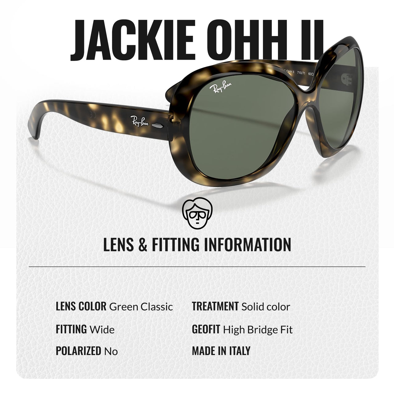Ray-Ban RB4098 JACKIE OHH II Butterfly Shaped Non-Polarized Sunglasses for Women – Includes Official RAYBAN Eyewear Kit – Ideal Formal & Casual Wear Sunglasses – Green Classic Lens
