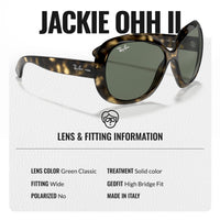 Thumbnail for Ray-Ban RB4098 JACKIE OHH II Butterfly Shaped Non-Polarized Sunglasses for Women – Includes Official RAYBAN Eyewear Kit – Ideal Formal & Casual Wear Sunglasses – Green Classic Lens