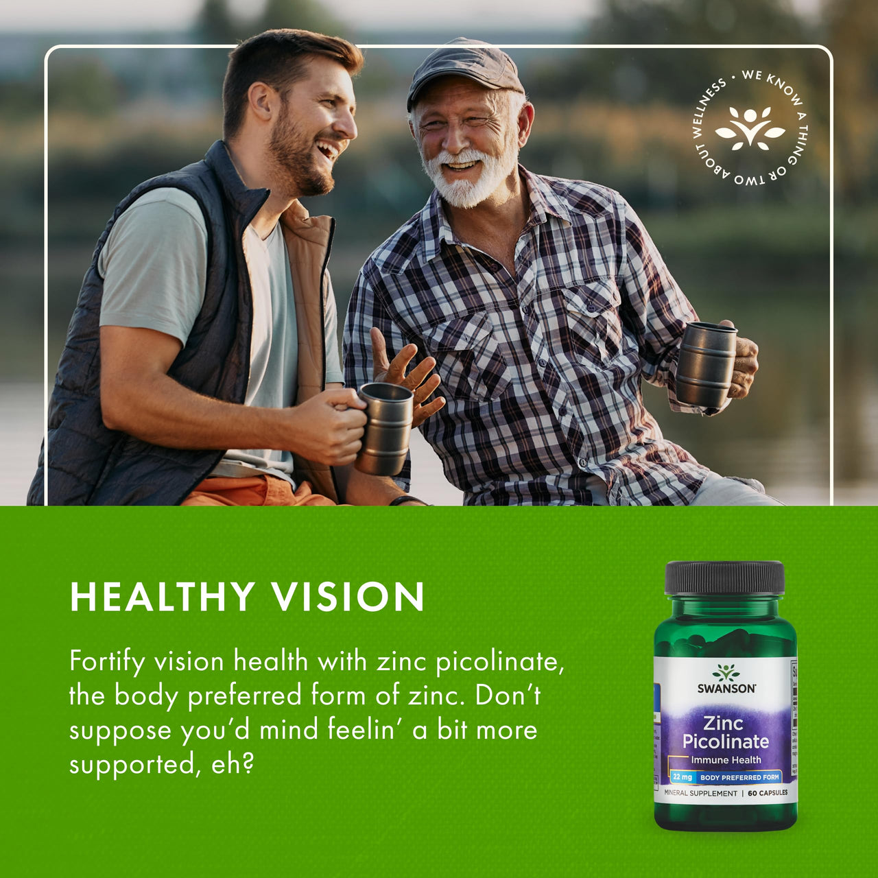 Swanson Zinc Picolinate - Mineral Supplement Promoting Prostate Health, Vision Health, & Immune Support - Body Preferred Form of Chelated Zinc - (60 Capsules, 22mg Each)