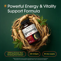 Thumbnail for NatureBell Panax Korean Red Ginseng - 240 Softgels - 2,250mg High Strength Herbal Vitality Support* - Standardized 10% Ginsenosides from Six-Year-Old Ginseng Root - Energy & Immune Support*