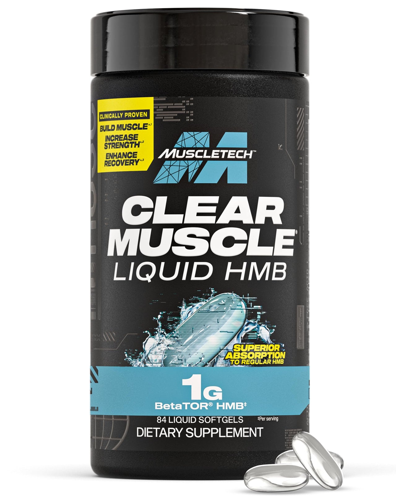 Muscletech HMB Supplements 1000mg, Clear Muscle (84 Liquid Softgels) - Highest Grade HMB for Lean Muscle & Recovery - HMB Free Acid Muscle Supplement - Help Decrease Muscle Breakdown