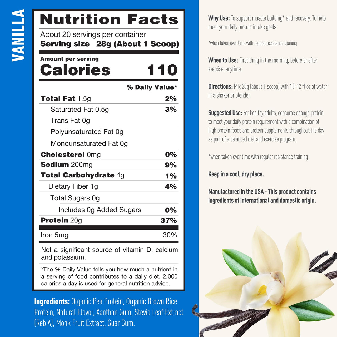 Isopure Plant-Based Protein Powder, Lactose Free, Gluten Free, With Iron, Vanilla, 20g Plant Protein Per Serving, 1.23 Lbs, 20 Servings