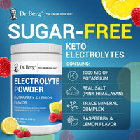 Thumbnail for Dr. Berg Zero Sugar Hydration Keto Electrolyte Powder - Enhanced w/ 1000 mg of Potassium & Real Pink Himalayan Salt (NOT Table Salt) - Raspberry & Lemon Flavor Hydration Drink Supplement, 100 Servings