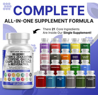 Thumbnail for Clean Nutra Eye Vitamins with Bilberry Lutein and Zeaxanthin Supplements Lycopene 40mg Resveratrol Grape Seed Astaxanthin for Eyes - Eye Care Health Support Eye Vitamin and Mineral Supplement