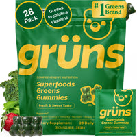 Thumbnail for Gruns Adult Super Greens Multivitamin Gummies, Superfood Gummy Vitamins for Women and Men with Spirulina, Chlorella, Adaptogens & Prebiotic Fiber for Digestive Health (28 Count)