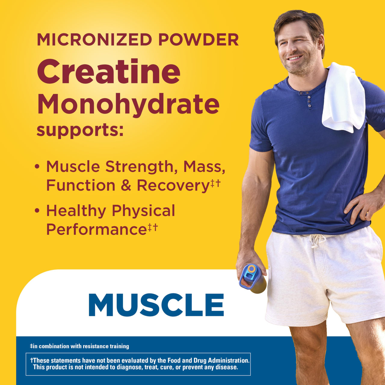 Nature Made Micronized Creatine Monohydrate Powder 5 g per Serving, Unflavored Drink Mix Powder, Muscle Support, 200 g, 40 Day Supply