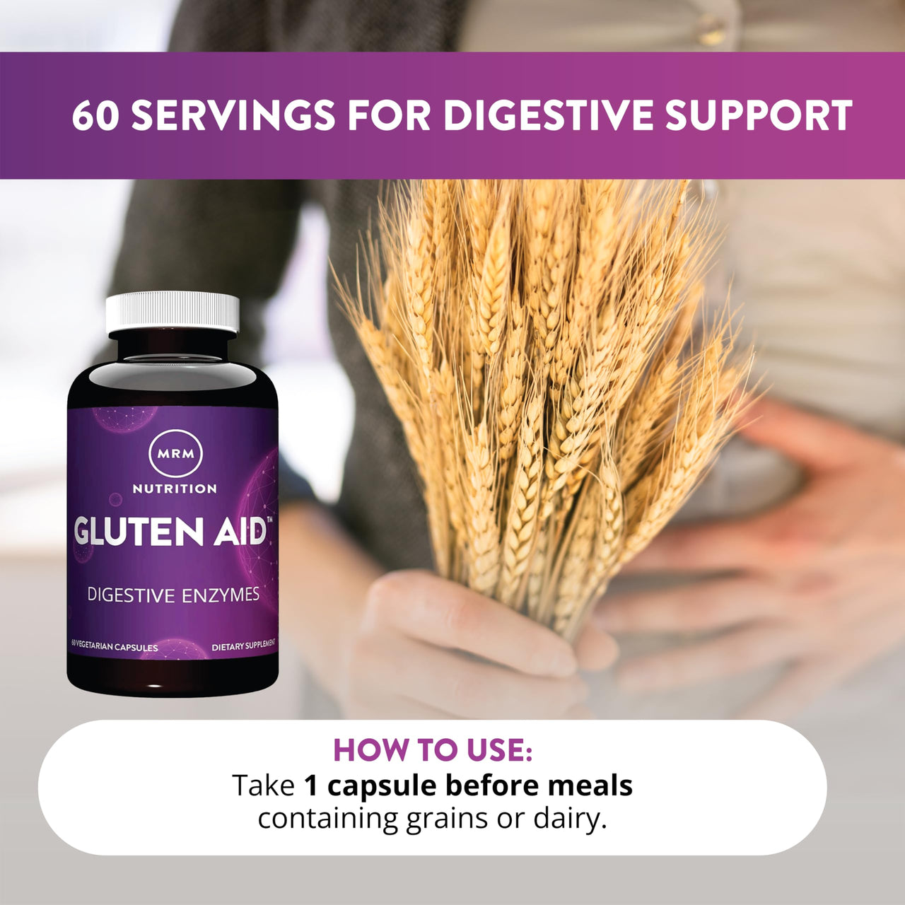 MRM Nutrition Gluten-Aid - Digestive Enzymes for Healthy Gluten & Dairy Digestion, Gut Health Supplement for Women & Men, May Help Alleviate Occasional Digestive Discomfort, Gluten-Free - 60 Servings