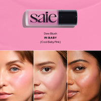 Thumbnail for Saie SaieGlow Starter Makeup Kit - Glowy Super Gel, Dew Blush, and Glossybounce Lip Gloss - Essential Makeup Set in a Mini Reusable Jelly Travel Bag (3 Count)