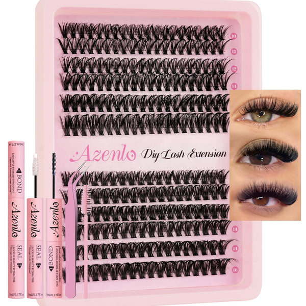 Azenlo Lash Extensions 40D+60D Cluster 240pcs DIY Lash Clusters 10-16mm Eyelash Clusters Individual Think Band Lash Kit (40D+60D Kit)