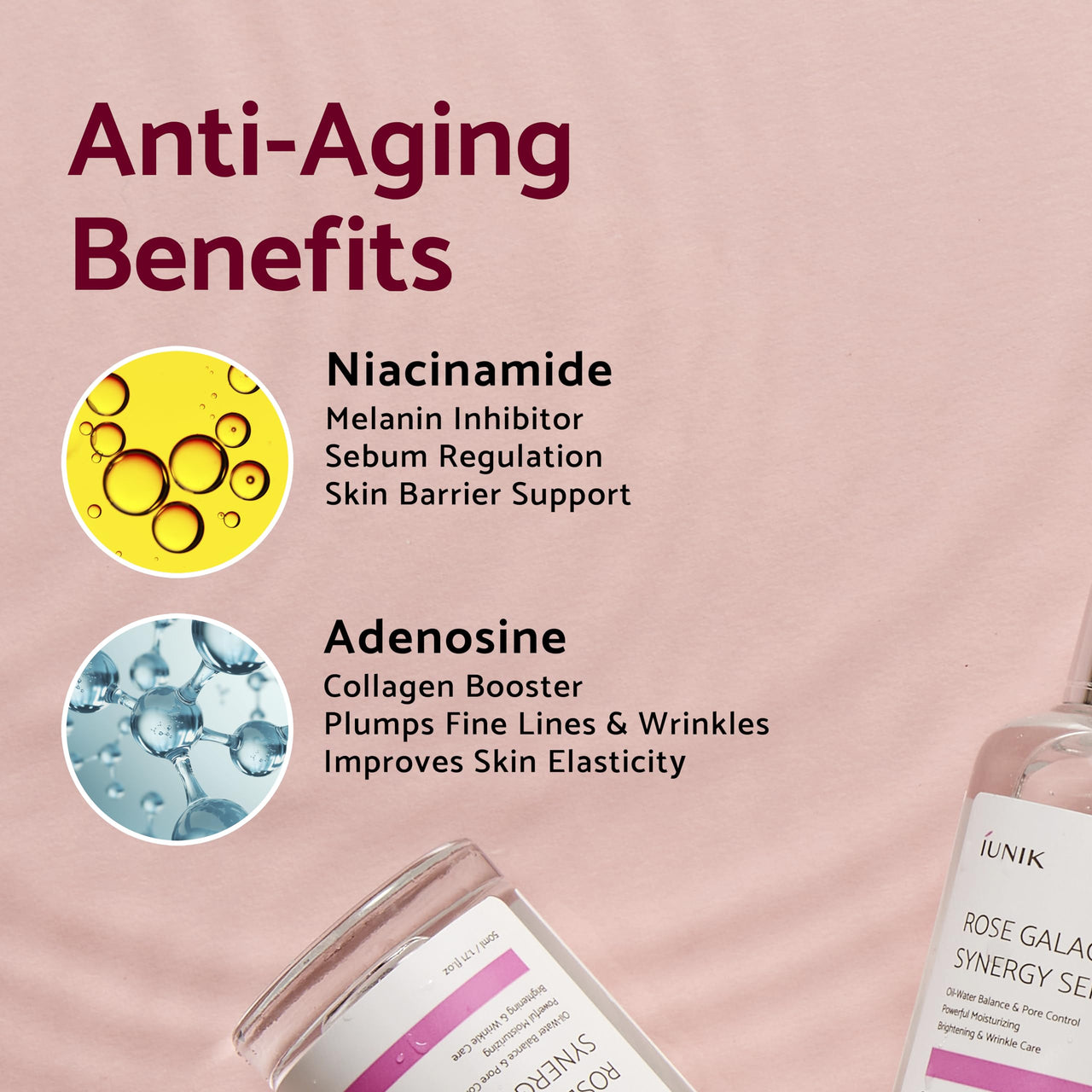 iUNIK Rose Galactomyces Synergy Vegan Face Serum 1.69 Fl Oz Naturally Fermented Rose Water Hydrating Ampoule Serum Deep Moisturizing Pore Minimizing Alcohol-free Chemical-free Korean Skincare