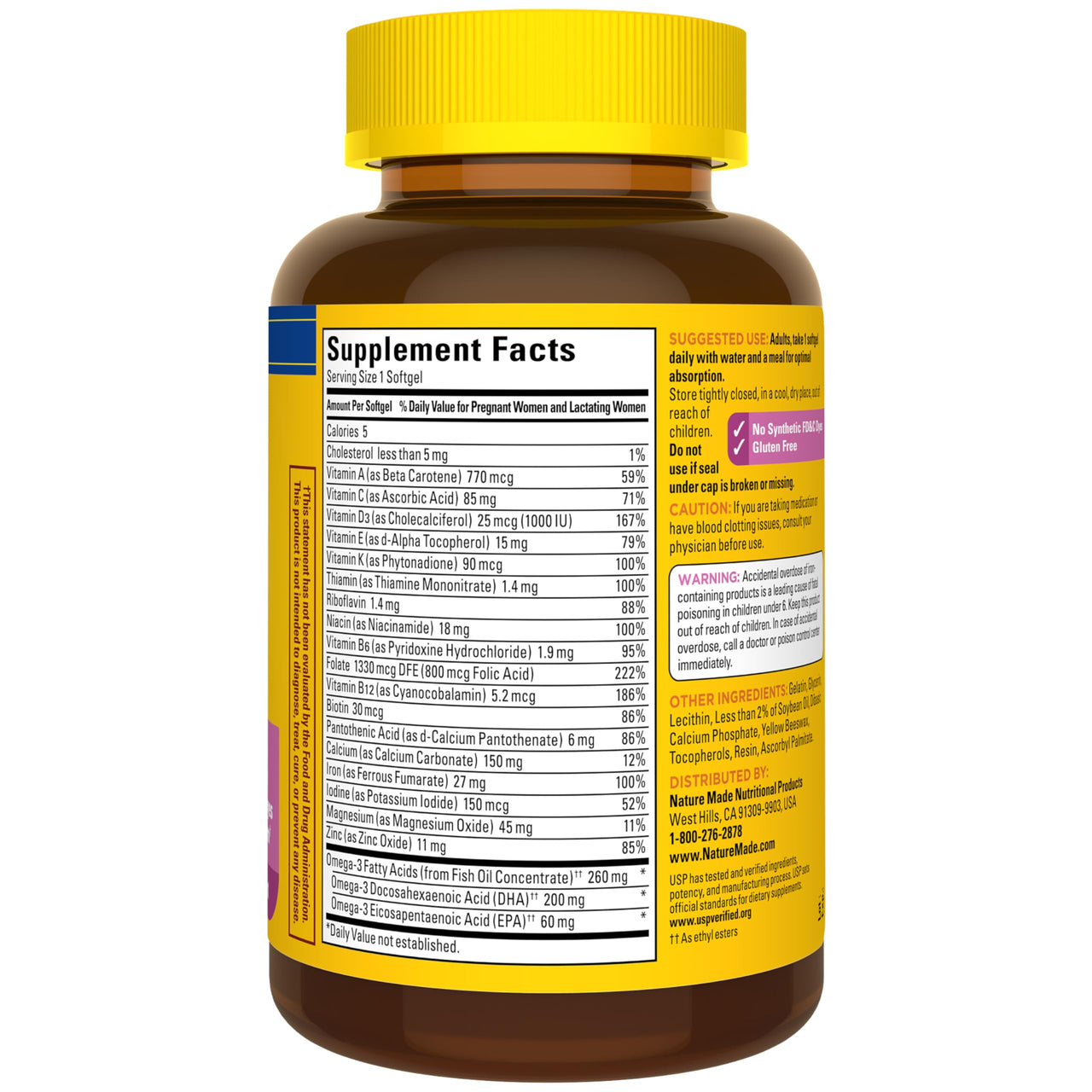 Nature Made Prenatal Vitamins for Women with Folic Acid + DHA, Prenatal Vitamin and Mineral Supplement for Daily Nutritional Support, 110 Softgels, 110 Day Supply