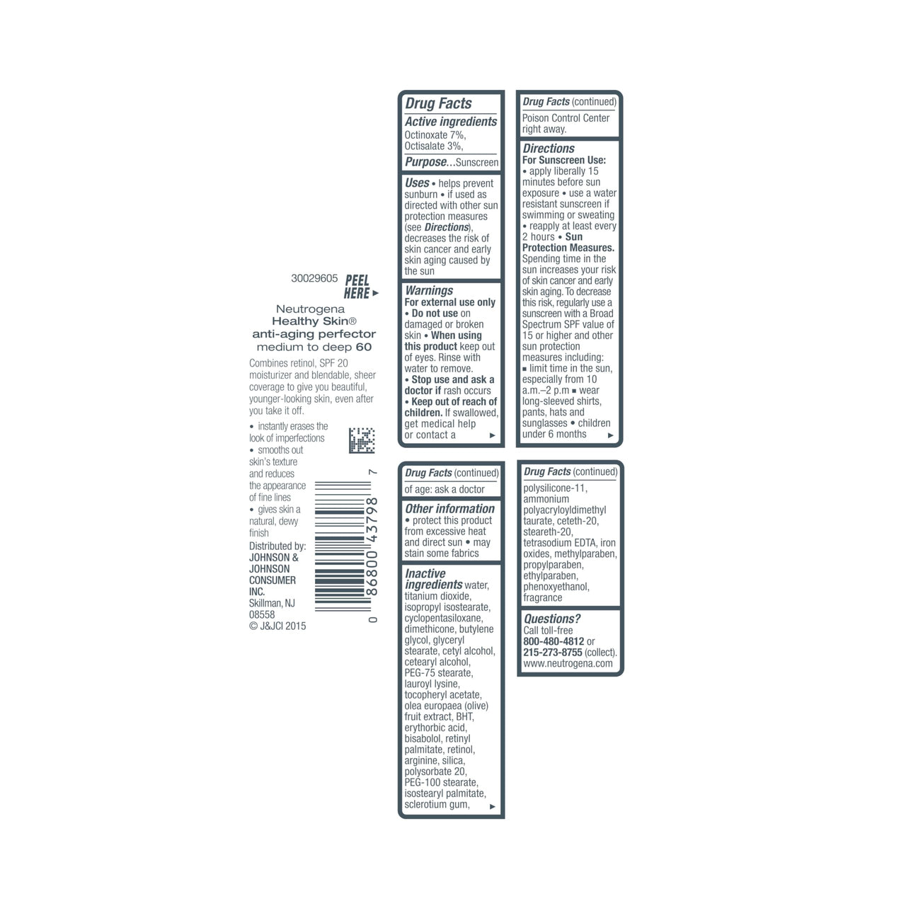 Neutrogena Healthy Skin Anti-Aging Perfector Tinted Facial Moisturizer and Retinol Treatment with Broad Spectrum SPF 20 Sunscreen with Titanium Dioxide, 60 Medium to Deep, 1 fl. oz