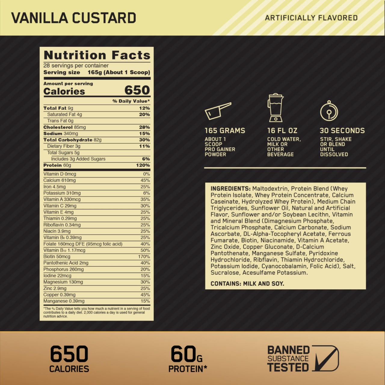 Optimum Nutrition Gold Standard Pro Gainer, Weight Gainer Protein Powder, Vanilla Custard, 5.09 Pounds (Packaging May Vary)
