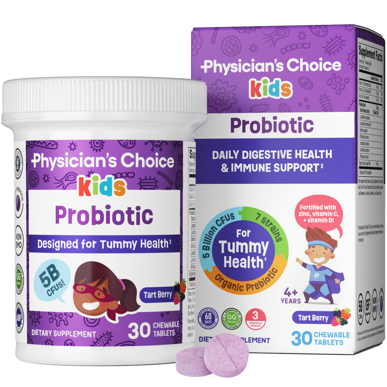 Physician's CHOICE Kids Happy Tummy Bundle - Fiber 24pck + Probiotic 30ct
